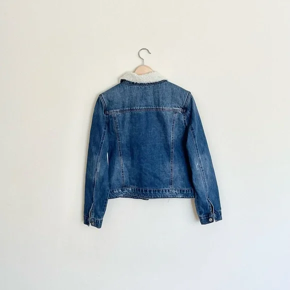 NEW Kensie Jeans Fur Lined Distressed Button Trucker Jacket Women’s Large - Picture 6 of 11